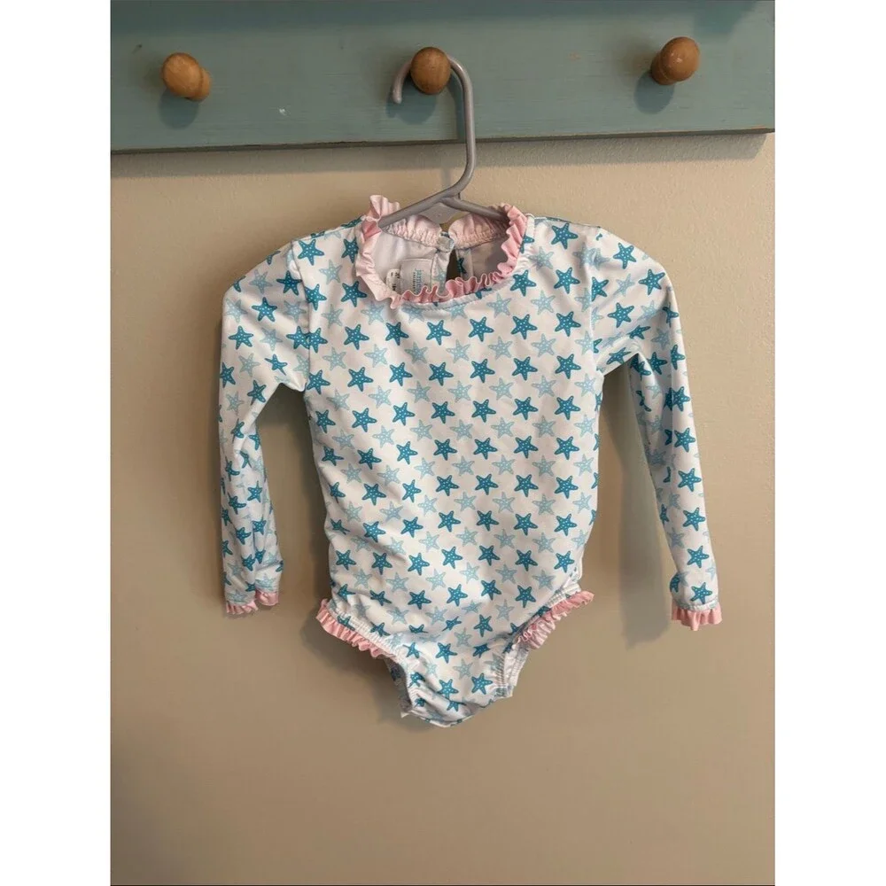 James & Lottie Long Sleeve Star Print Ruffle Swimsuit size 18 months
